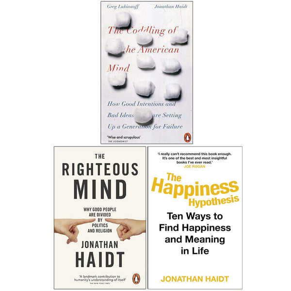 Jonathan Haidt Collection 3 Books Set (The Coddling of the American Mind, The Righteous Mind, The Happiness Hypothesis) Paperback