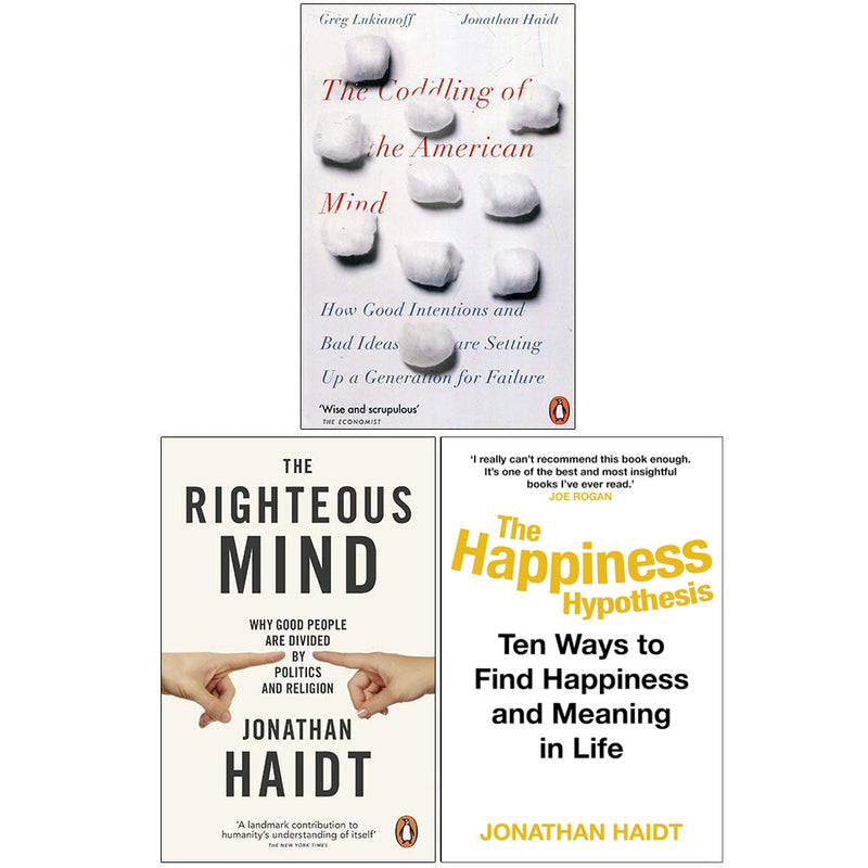 Jonathan Haidt Collection 3 Books Set (The Coddling of the American Mind, The Righteous Mind, The Happiness Hypothesis) Paperback
