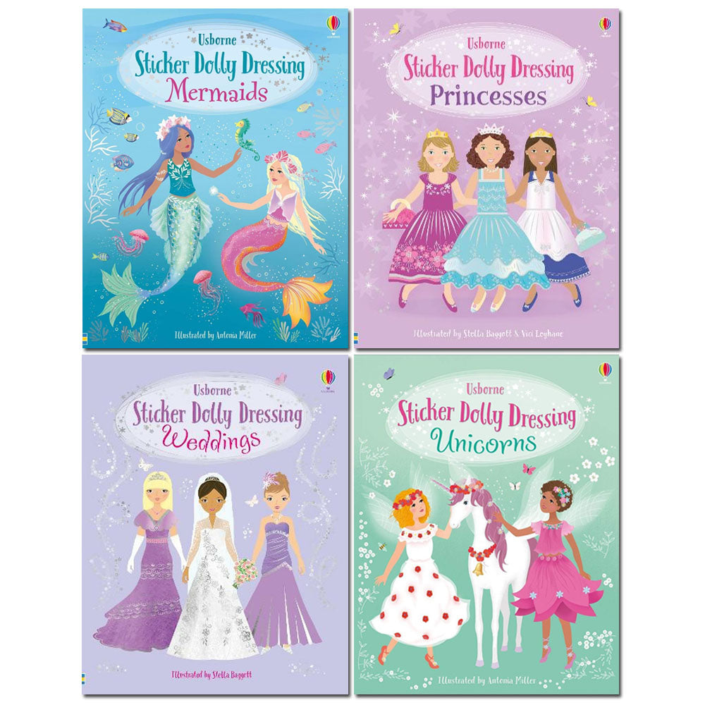 usborne little sticker dolly dressing mermaid Usborne Sticker Dolly Dressing 4 Books Set Collection, Mermaids, Princ –  Lowplex Books