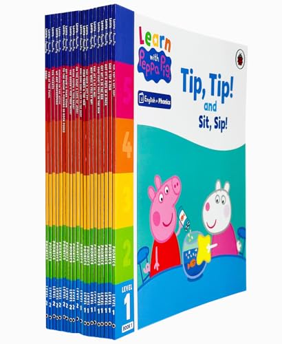 Learn with Peppa Phonics Level 1 and 2 Collection 20 Books Set By Peppa Pig (Tip Tip and Sit Sip, Sad and Tip a Pan, Got It! and Pips in a Pack, Ten Tickets, Fun at the Pool and More)