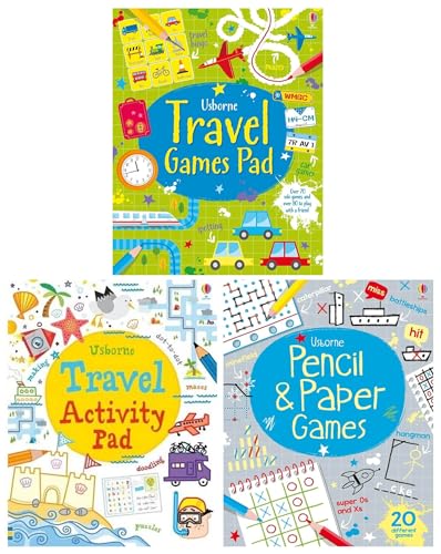 Usborne Travel Activity & Games Tear-Off Pads 3 Books Collection Set (Travel Activity Pad, Pencil And Paper Games & Travel Games Pad)