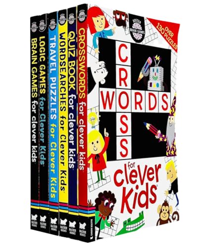Brain Games Clever Kids 6 Books Collection Set (Crosswords, Quiz Book, Wordsearches, Travel Puzzles, Logic Games, Brain Games)