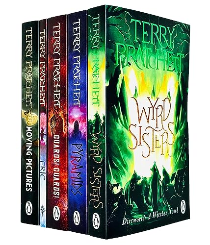 Terry Pratchett Discworld Novels Series 2 - 5 Books Collection Set (Wyrd Sisters, Pyramids, Guards! Guards!, Eric, Moving Pictures)