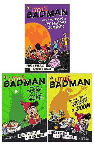 Little Badman Collection 3 Books Set By Humza Arshad (Time-travelling Teacher of Doom, Invasion of the Killer Aunties, Rise of the Punjabi Zombies)