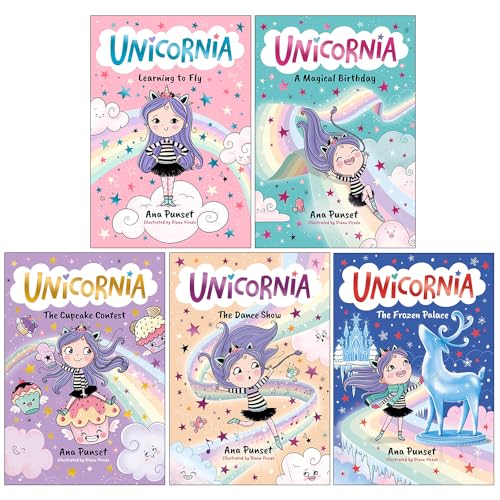 Unicornia Series 5 Books Collection Set By Ana Punset (Learning to Fly, A Magical Birthday, The Cupcake Contest, The Dance Show and The Frozen Palace)