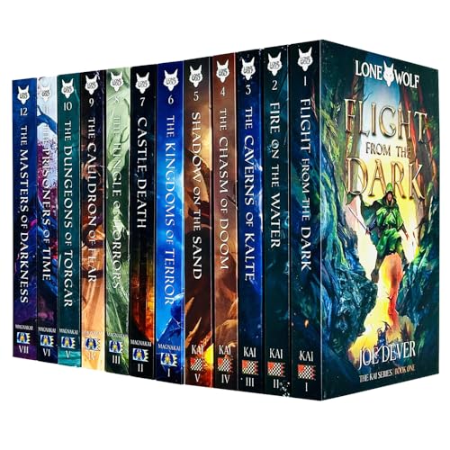 Lone Wolf Series Books 1-12 Collection Set By Joe Dever (Flight from the Dark, Fire on the Water, Caverns of Kalte, Chasm of Doom, Shadow on the Sand, The Kingdoms of Terror, Castle Death & More)