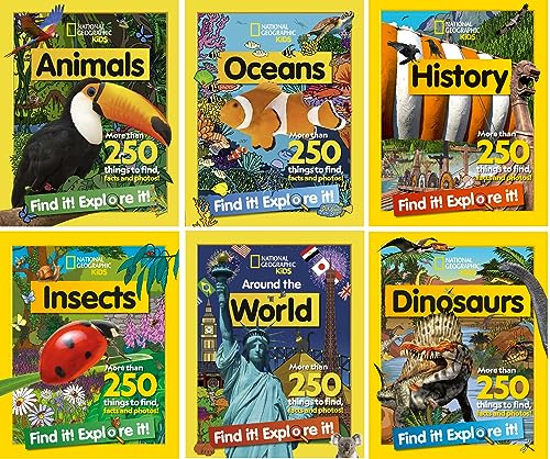 National Geographic Kids Find It! Explore It! 6-Book Collection | Fun & Educational Adventure Series on Animals, Oceans, History, Insects & Dinosaurs