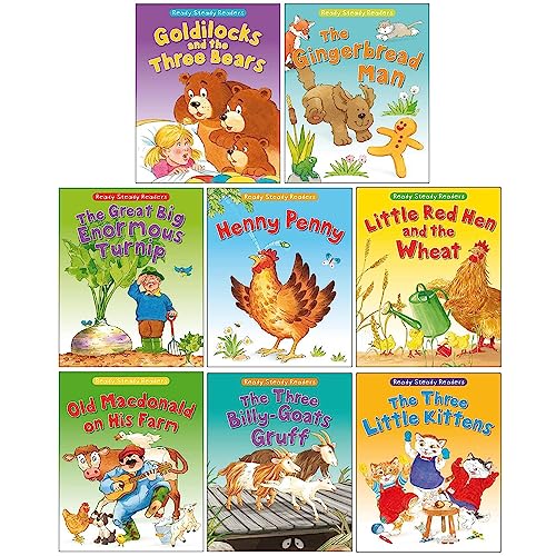 Ready Steady Readers Collection 8 Books Set By Lesley Smith (Goldilocks and the Three Bears, Great Big Enormous Turnip, Henny Penny,Little Red Hen,Old MacDonald and The three Little Kittens,Gingerbread Man,Old MacDonald and his Farm)