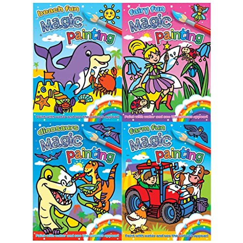 Childrens Magic Colour Painting Collection 4 Books Set By Angela Hewitt (Fairy, Dinosaur, Farm, Beach)