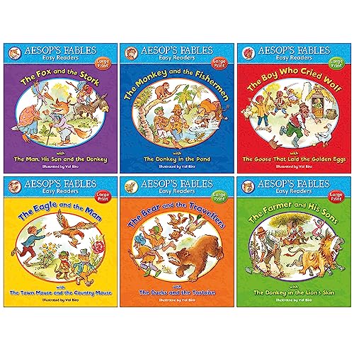 Aesop's Fables Easy Readers Collection 6 Books Set By Val Biro (The Fox and the Stork, The Monkey and the Fishermen, Boy Who Cried Wolf, Eagle and the Man, The Bear and the Travellers & More)
