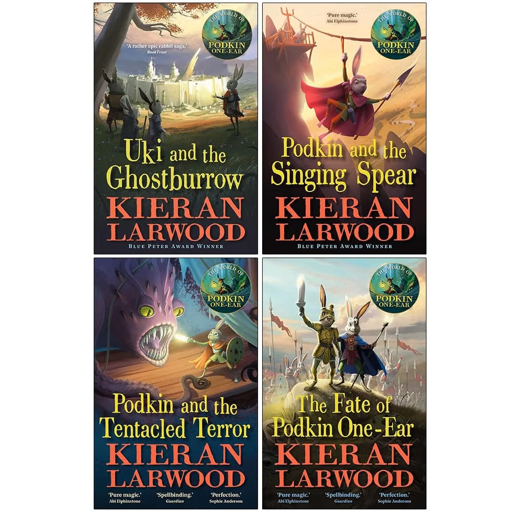 The World of Podkin One-Ear Series 6-9 Collection 4 Books Set by Kieran Larwood (Uki and the Ghostburrow, Podkin and the Singing Spear, Podkin and the Tentacled Terror & The Fate of Podkin One-Ear)