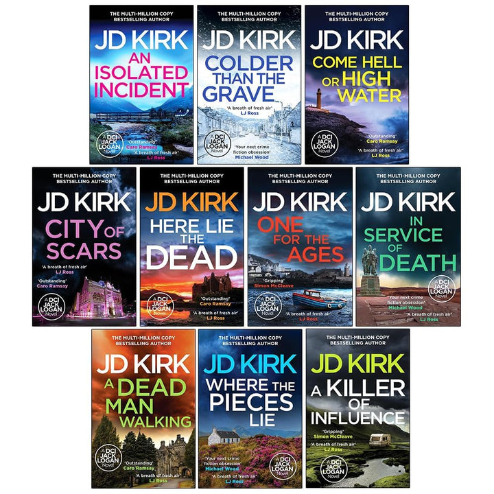 DCI Logan Crime Thrillers Series 11-20: 10 Books Collection Set By JD Kirk (Come Hell or High Water, City of Scars, Here Lie the Dead, One For the Ages, In Service of Death, A Dead Man Walking and More)