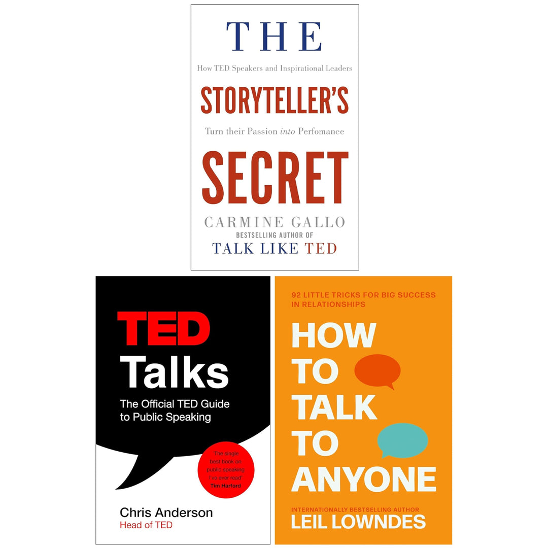 How to Talk to Anyone, TED Talks & The Storyteller's Secret 3 Books Collection Set – Communication, Public Speaking & Storytelling