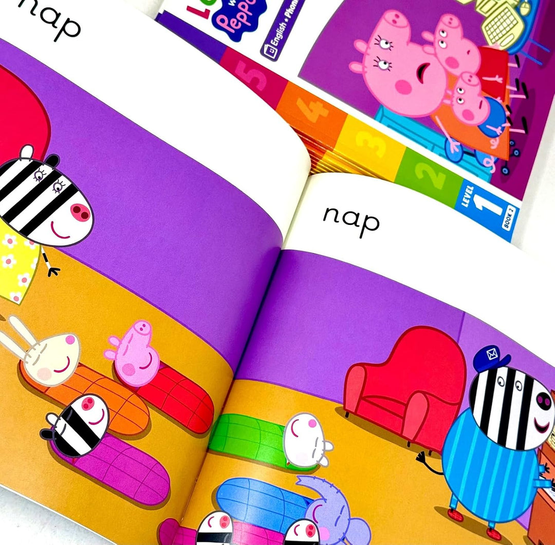 Learn with Peppa Phonics Level 1 and 2 Collection 20 Books Set By Peppa Pig (Tip Tip and Sit Sip, Sad and Tip a Pan, Got It! and Pips in a Pack, Ten Tickets, Fun at the Pool and More)