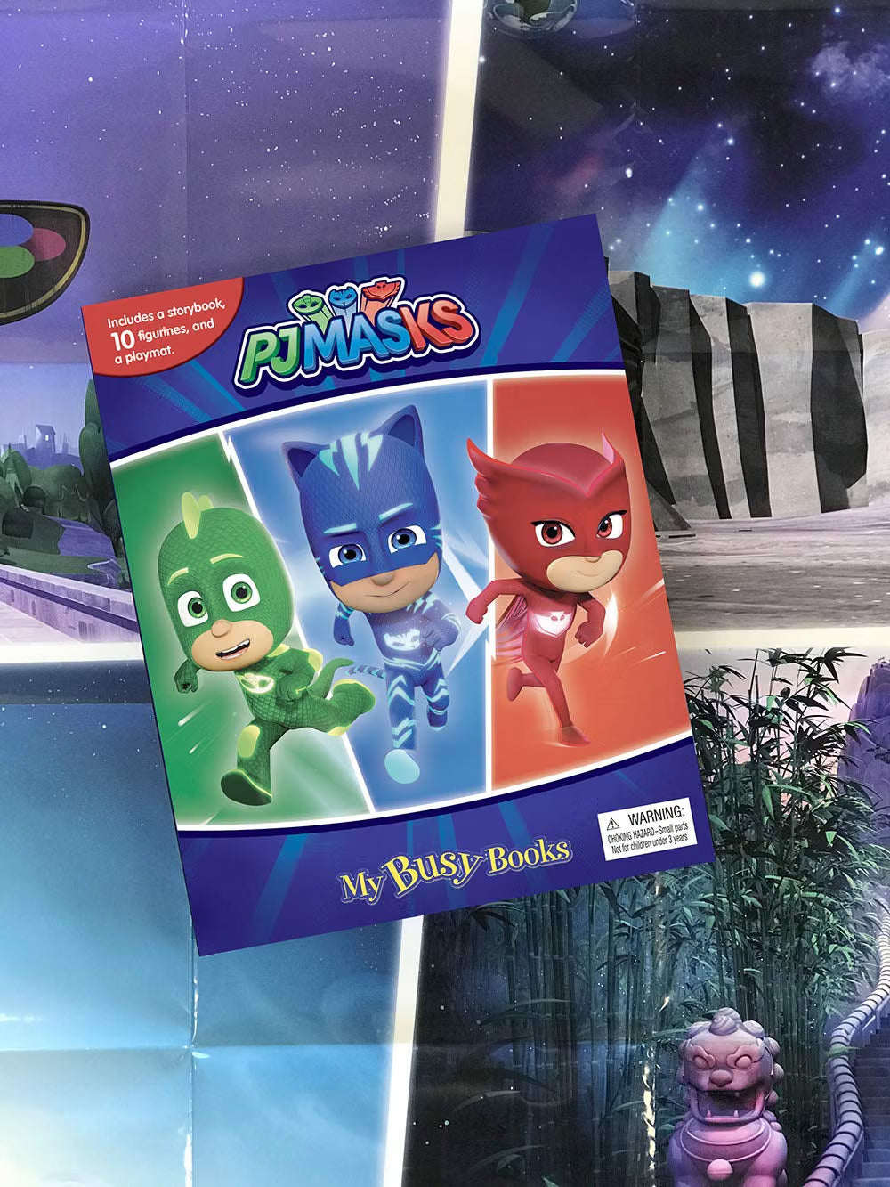 PJ Masks My Busy Book – Storybook with 10 Figurines & Playmat | Catboy, Gekko & Owlette | Interactive Read & Play Set for Kids 3+