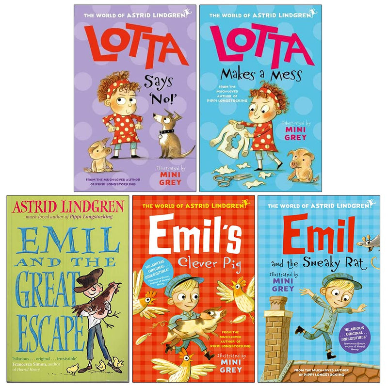 Astrid Lindgren Collection 5 Books Bundle with Gift Journal (Lotta Says 'NO!', Lotta Makes a Mess, Emil and the Great Escape, Emil's Clever Pig, Emil and the Sneaky Rat)