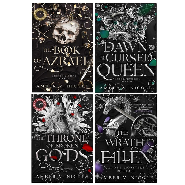 Gods and Monsters Series 1-4 Books Collection Set By Amber V. Nicole (The Book of Azrael, The Throne of Broken Gods, The Dawn of the Cursed Queen and The Wrath of the Fallen) | Paperback