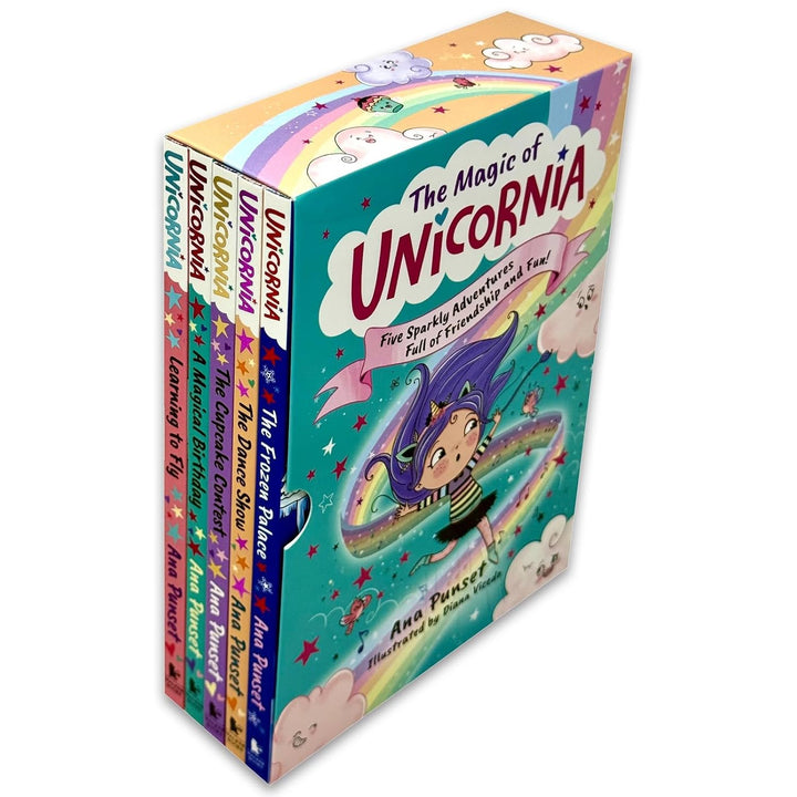 Unicornia Series 5 Books Collection Set By Ana Punset (Learning to Fly, A Magical Birthday, The Cupcake Contest, The Dance Show and The Frozen Palace)