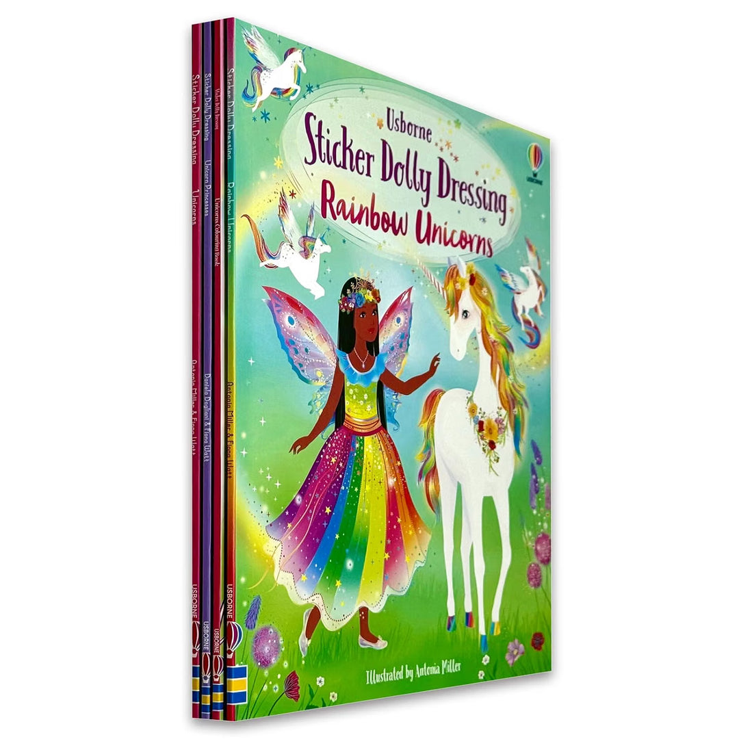 Usborne Sticker Dolly Dressing Unicorns Pack – 4 Books Collection | Unicorns, Unicorn Princesses, Rainbow Unicorns & Colouring Book | 400+ Stickers