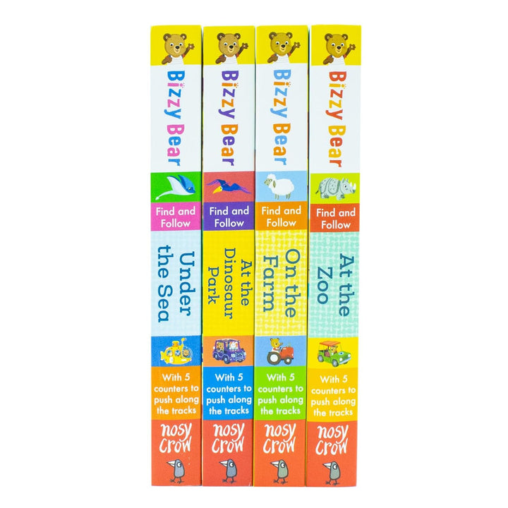 Bizzy Bear: Find and Follow Series 4 Books Set by Benji Davies – Interactive Board Books for Curious Little Readers | At The Zoo, On The Farm, At The Dinosaur Park and Under The Sea
