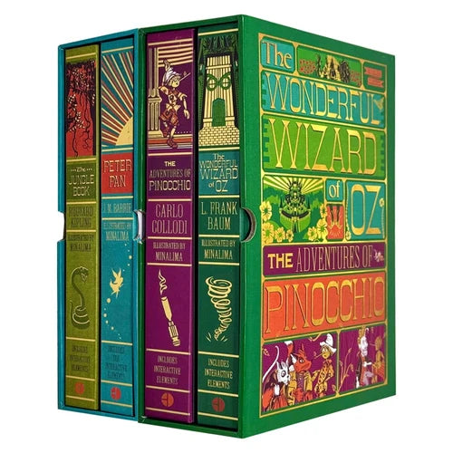 The Jungle Book, Peter Pan, The Wonderful Wizard and The Adventures of Pinocchio (Minalima Edition) 4 Books Collection Set