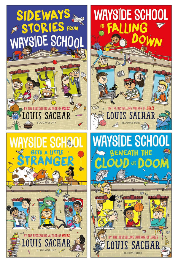 Wayside School Series by Louis Sachar 4 Books Set (Sideways Stories From Wayside School, Wayside School Is Falling Down, Wayside School Gets a Little Stranger and School Beneath the Cloud of Doom)