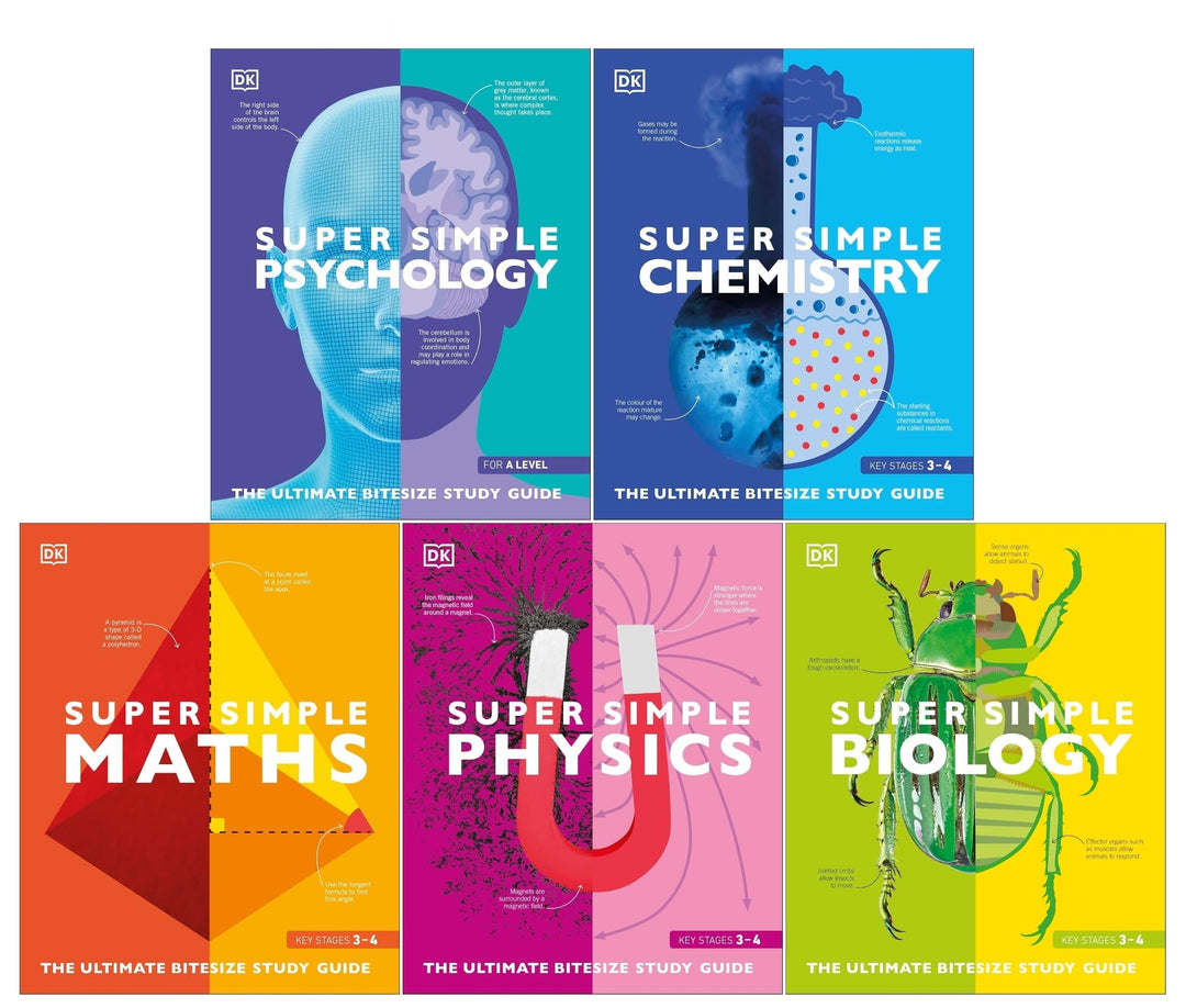 DK Super Simple Study Guide 5 Books Collection Set (Super Simple Maths, Chemistry, Physics, Biology, Psychology)