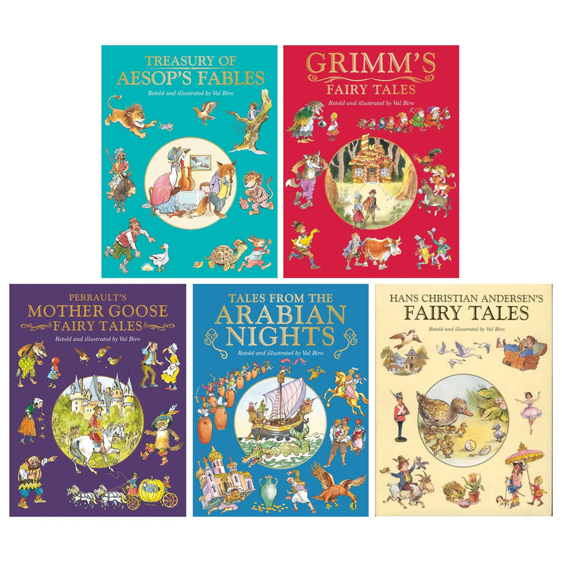 Fairy Tale Treasuries Series Collection 5 Books Set By Val Biro, H. C. Andersen (Grimm's Fairy Tales, Aesop's Fables, Treasury,Hans Christian Andersen's Fairy Tales,Charles Perrault's Mother Goose)