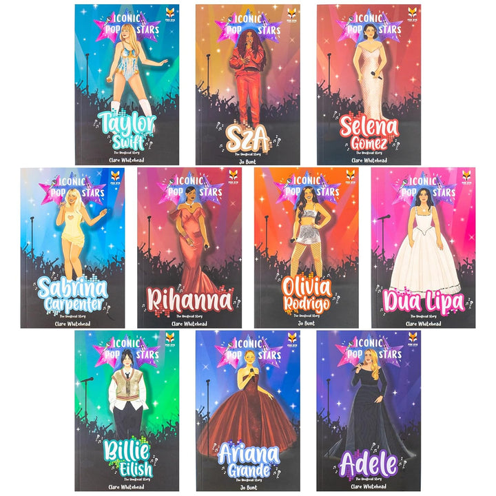 Iconic Music Popstars 10 Story Books Box Set: Rise to Becoming a Superstar (Taylor Swift, Sabrina Carpenter, Ariana Grande, Billie Eilish, SZA, Olivia ... Gomez, Adele, Dua Lipa) (Iconic Popstars) | Paperback
