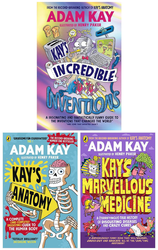 Adam Kay 3 Book Set (Paperback) – Illustrated Kids Collection | Kay’s Anatomy, Inventions, Medicine | Funny, Educational Science for Ages 12+