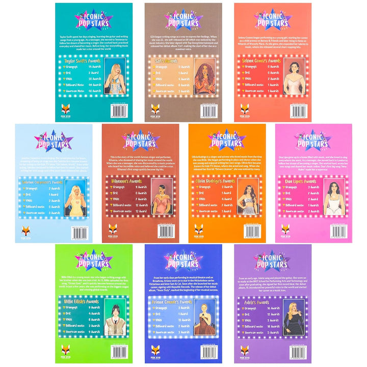 Iconic Music Popstars 10 Story Books Box Set: Rise to Becoming a Superstar (Taylor Swift, Sabrina Carpenter, Ariana Grande, Billie Eilish, SZA, Olivia ... Gomez, Adele, Dua Lipa) (Iconic Popstars) | Paperback