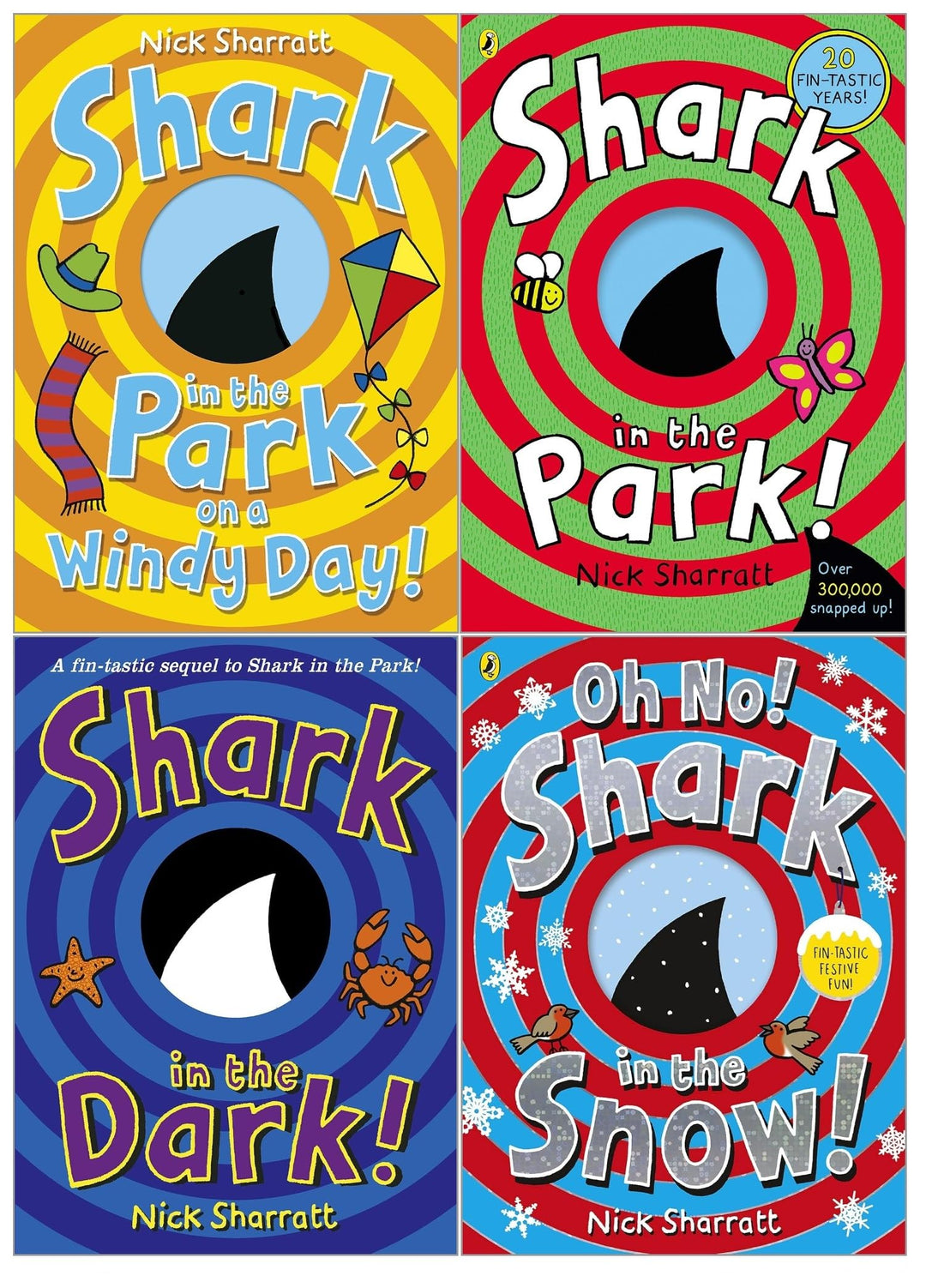 Shark In The Park Series 4 Books Collection Set by Nick Sharratt (Shark in the Park!, On a Windy Day!, Shark in the Dark!, Oh No! Shark in the Snow!)