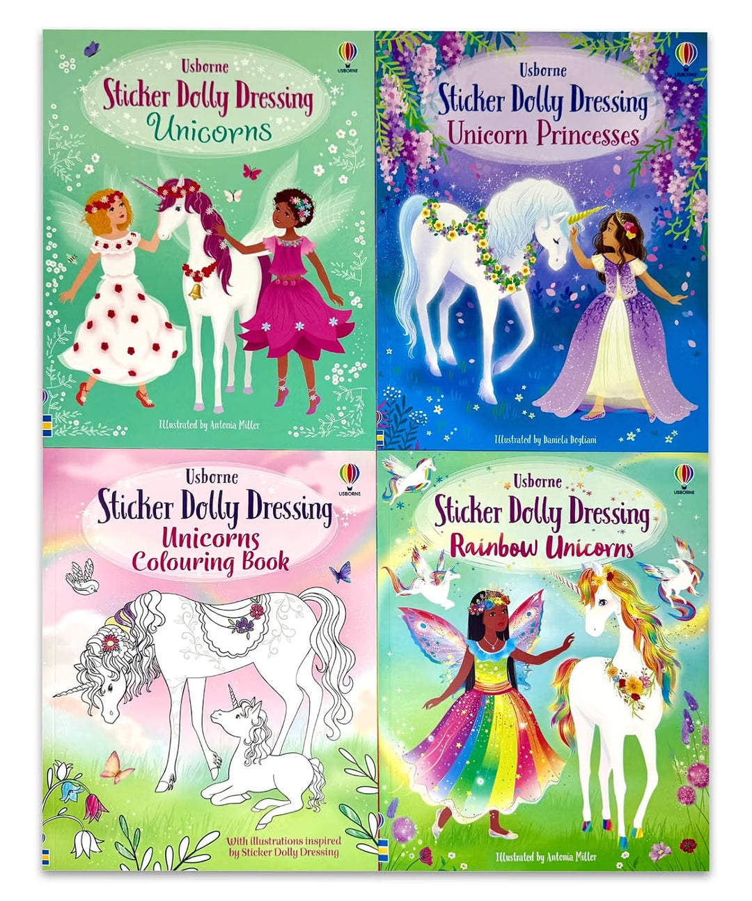 Usborne Sticker Dolly Dressing Unicorns Pack – 4 Books Collection | Unicorns, Unicorn Princesses, Rainbow Unicorns & Colouring Book | 400+ Stickers