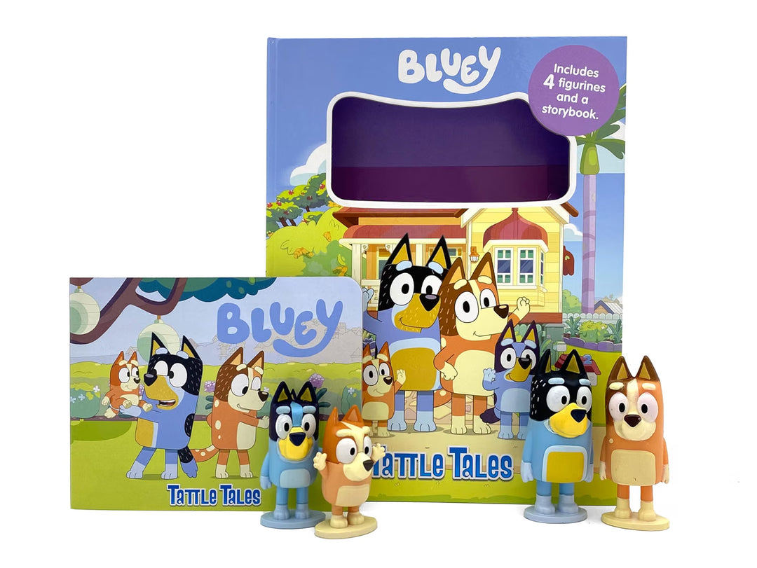 Bluey Tattle Tales Activity Book for Kids- 12-Page Illustrated Storybook with 4 figurines