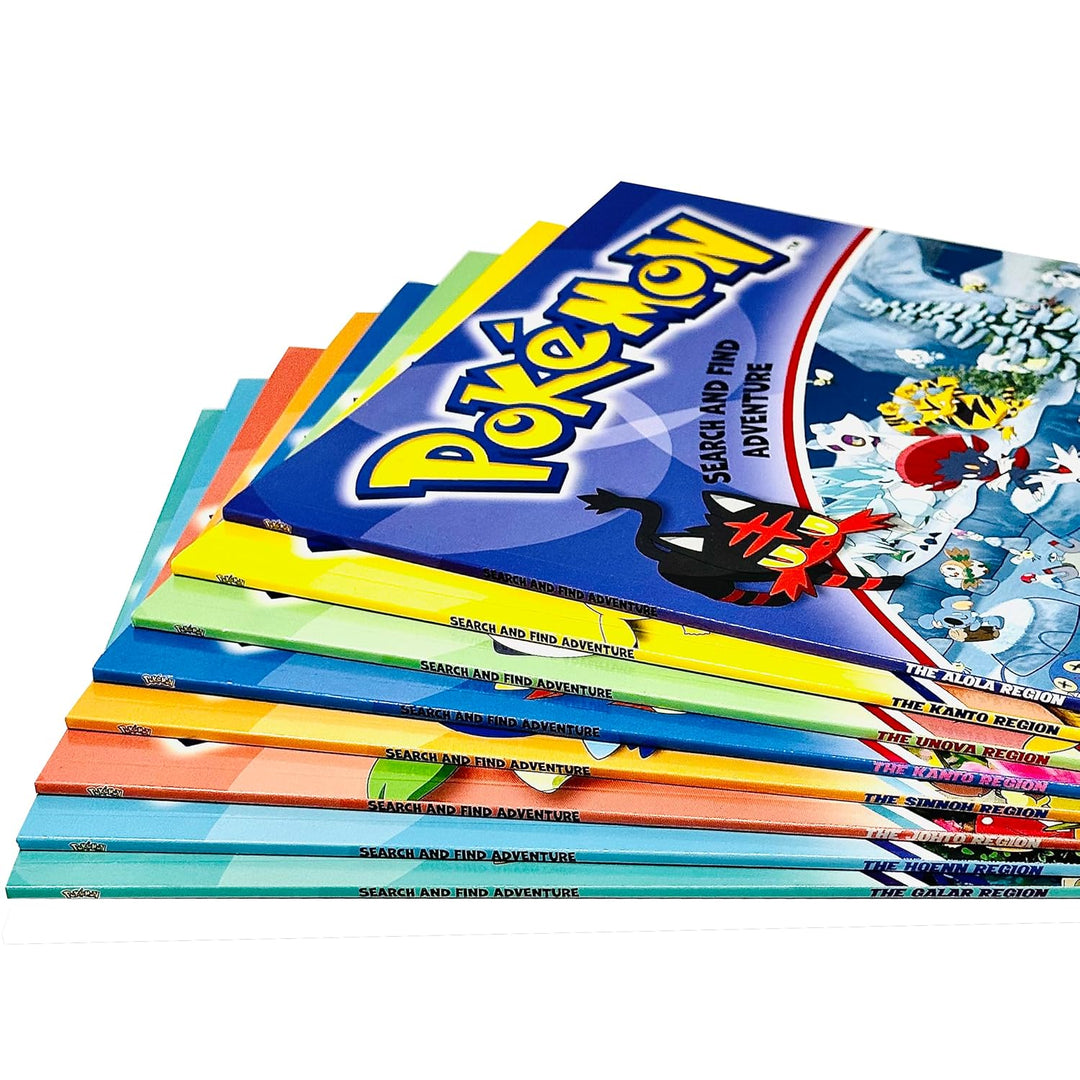 Pokémon Search and Find Adventure 8 Books Collection Set | Paperback (The Alola Region, The Kanto Region, The Unova Region, The Kalos Region, Sinnoh Region, Johto Region, Hoenn Region and Galar Region)