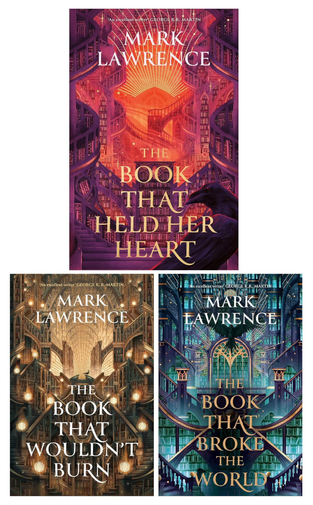 The Library Trilogy by Mark Lawrence 3 Books Collection Set (The Book That Held Her Heart [Hardback], The Book That Broke the World and The Book That Wouldn't Burn)