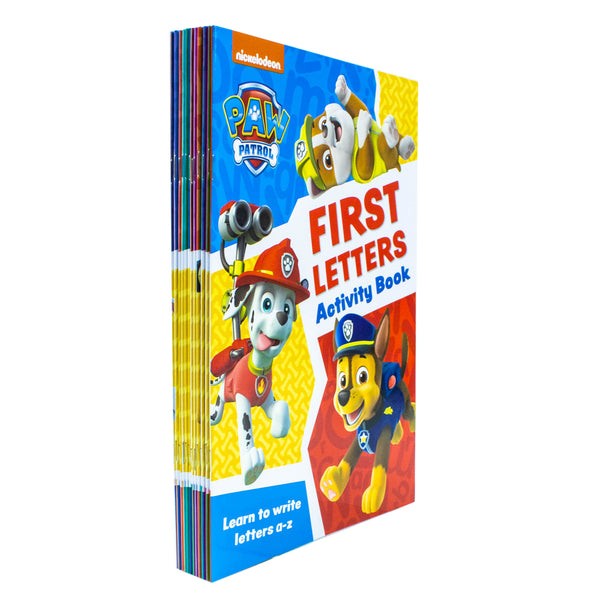 Paw Patrol Get Set for School Activity 12 Books Collection Set (First Letters, Phonics, Writing, Numbers, Counting, Spelling, 100 Words, Fun With Numbers, Telling the Time, Left right up down & More)