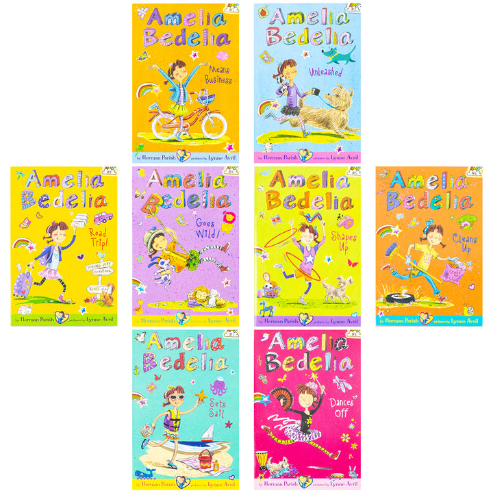 Amelia Bedelia 8 Book Collection Set (Dances Off, Sets Sail, Cleans Up, Shapes Up, Goes Wild, Road Trip, Unleashed, Means Business)