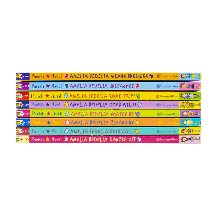 Amelia Bedelia 8 Book Collection Set (Dances Off, Sets Sail, Cleans Up, Shapes Up, Goes Wild, Road Trip, Unleashed, Means Business)