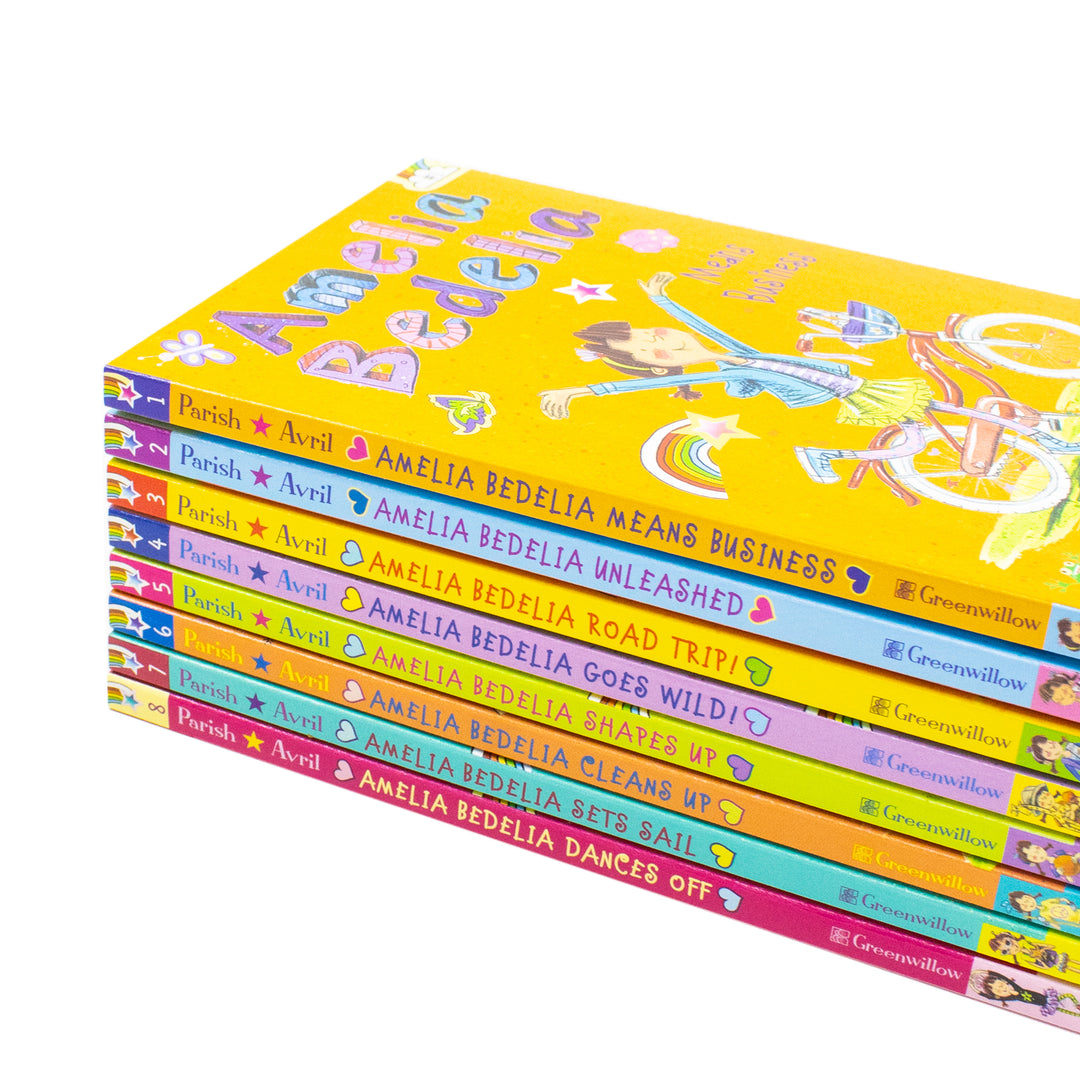 Amelia Bedelia 8 Book Collection Set (Dances Off, Sets Sail, Cleans Up, Shapes Up, Goes Wild, Road Trip, Unleashed, Means Business)