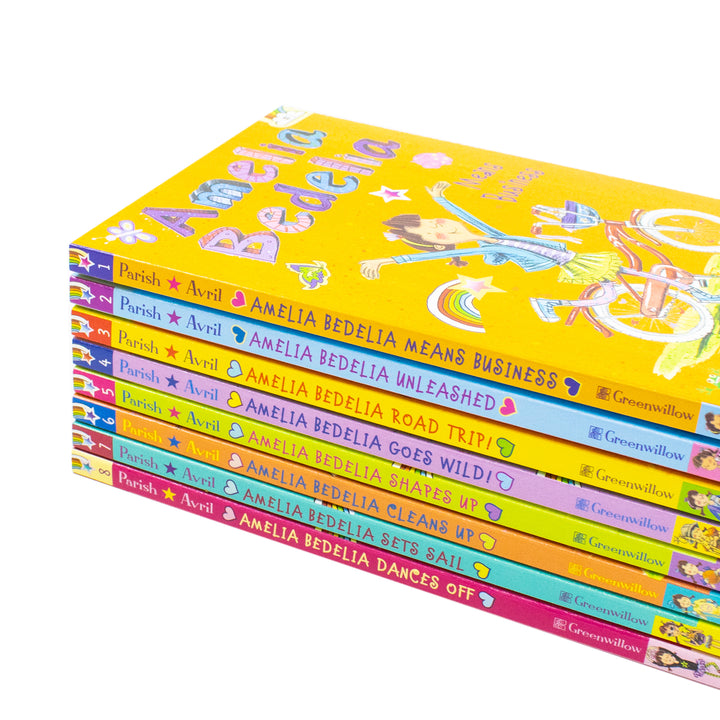 Amelia Bedelia 8 Book Collection Set (Dances Off, Sets Sail, Cleans Up, Shapes Up, Goes Wild, Road Trip, Unleashed, Means Business)