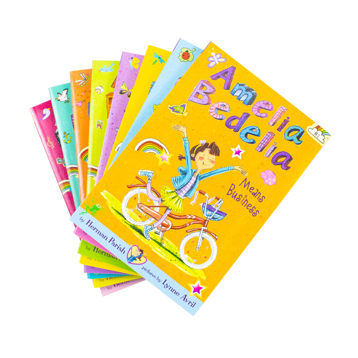 Amelia Bedelia 8 Book Collection Set (Dances Off, Sets Sail, Cleans Up, Shapes Up, Goes Wild, Road Trip, Unleashed, Means Business)