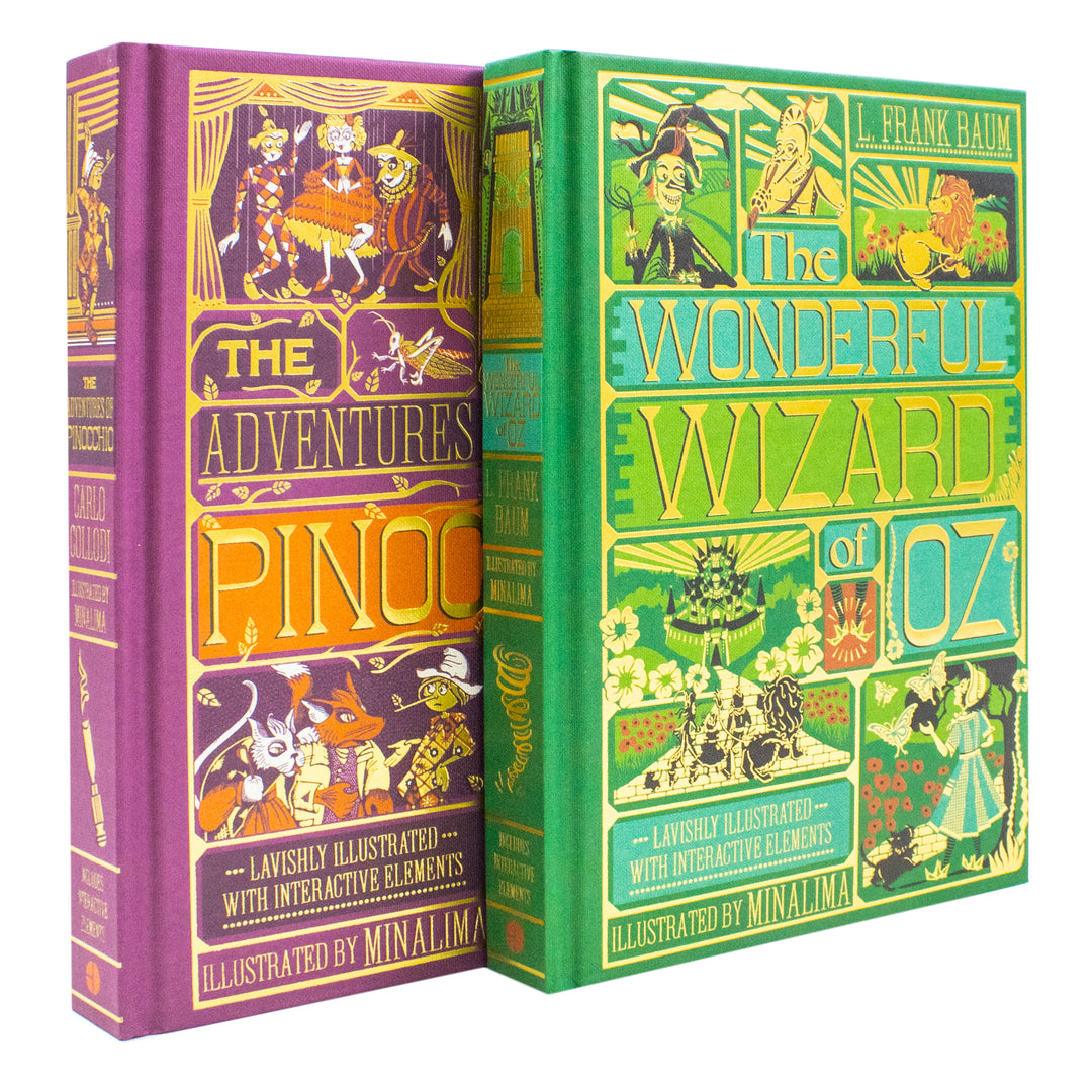 The Wonderful Wizard of Oz By L. Frank Baum and The Adventures of Pinocchio By Carlo Collodi (MinaLima Edition) 2 Books Collection Set