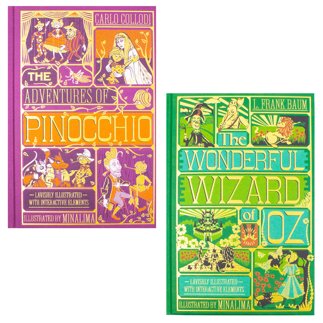 The Wonderful Wizard of Oz By L. Frank Baum and The Adventures of Pinocchio By Carlo Collodi (MinaLima Edition) 2 Books Collection Set