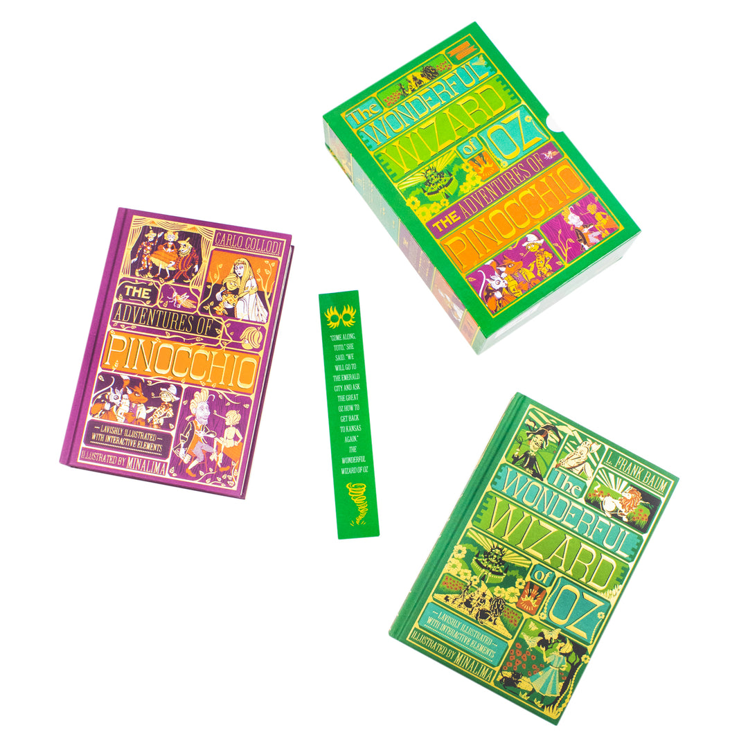 The Wonderful Wizard of Oz By L. Frank Baum and The Adventures of Pinocchio By Carlo Collodi (MinaLima Edition) 2 Books Collection Set