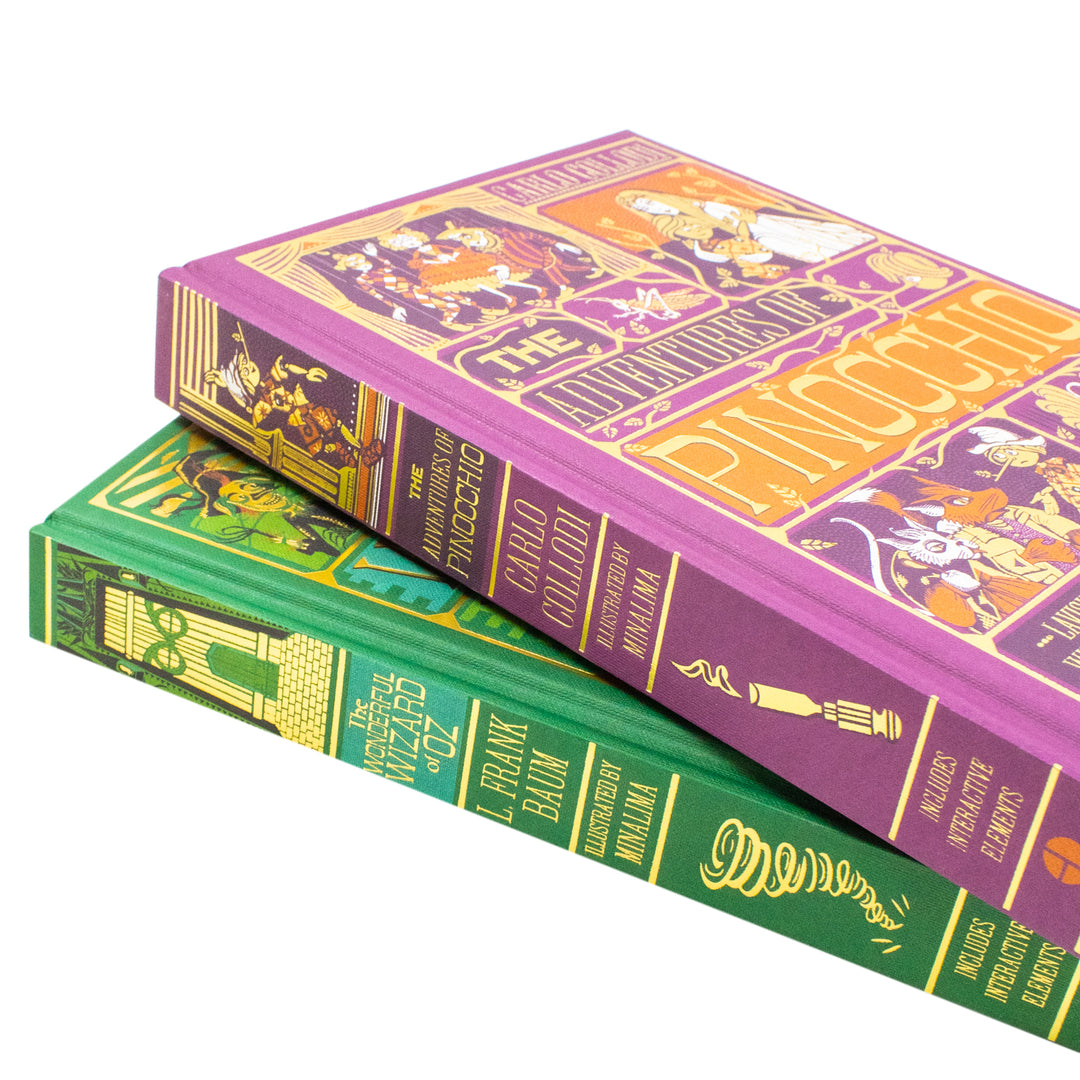 The Wonderful Wizard of Oz By L. Frank Baum and The Adventures of Pinocchio By Carlo Collodi (MinaLima Edition) 2 Books Collection Set