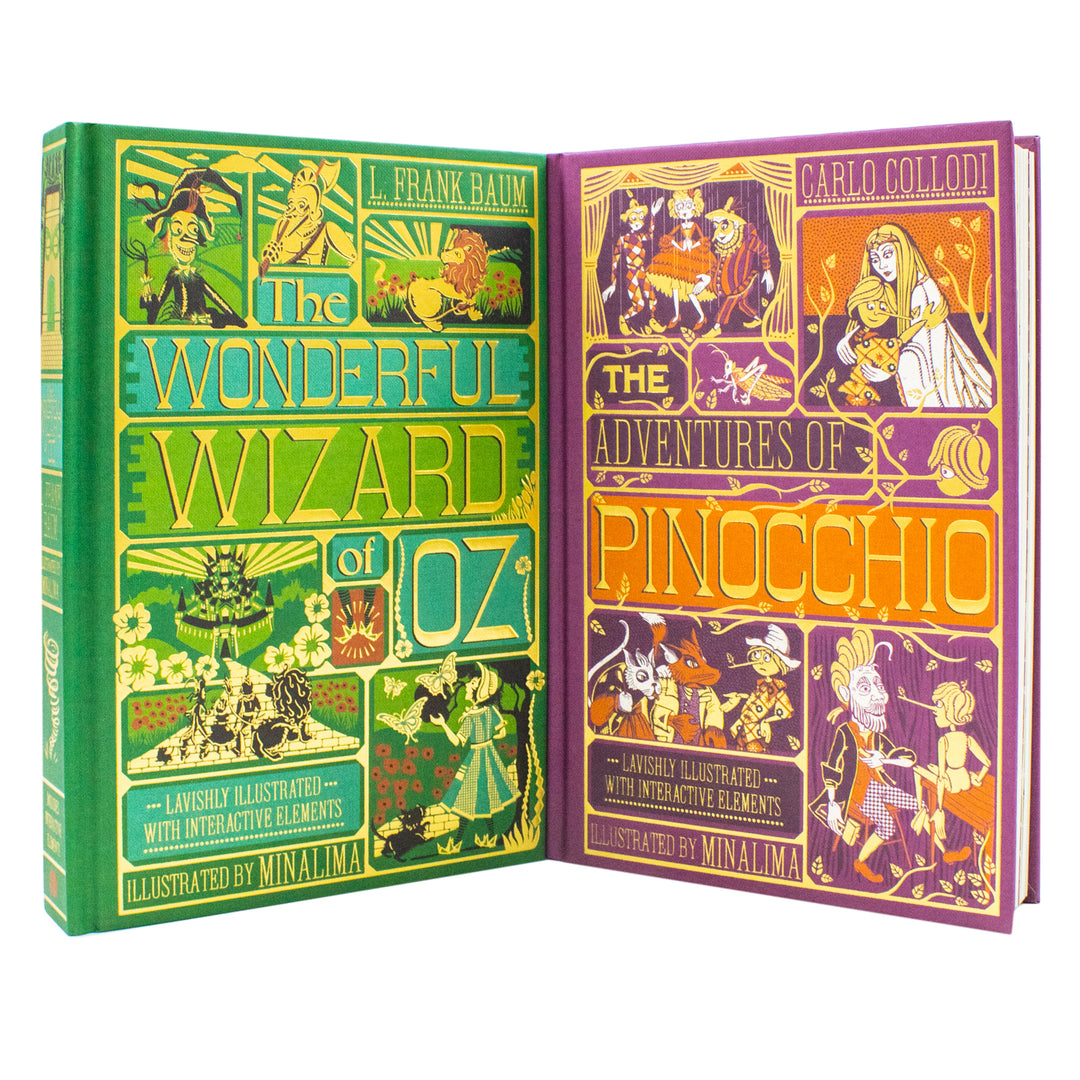 The Wonderful Wizard of Oz By L. Frank Baum and The Adventures of Pinocchio By Carlo Collodi (MinaLima Edition) 2 Books Collection Set