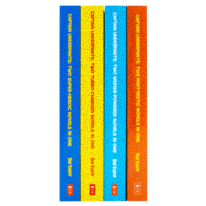 Captain Underpants Full Colour illustrated Series by Dav Pilkey 4 Books Collection Set (Two Pant-tastic Book 1-2, Two Wedgie-Powered Book 3-4, Two Turbo-Charged Book 5-6 and Two Super-Heroic Book 7-8)