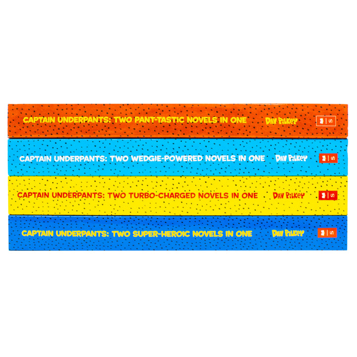 Captain Underpants Full Colour illustrated Series by Dav Pilkey 4 Books Collection Set (Two Pant-tastic Book 1-2, Two Wedgie-Powered Book 3-4, Two Turbo-Charged Book 5-6 and Two Super-Heroic Book 7-8)
