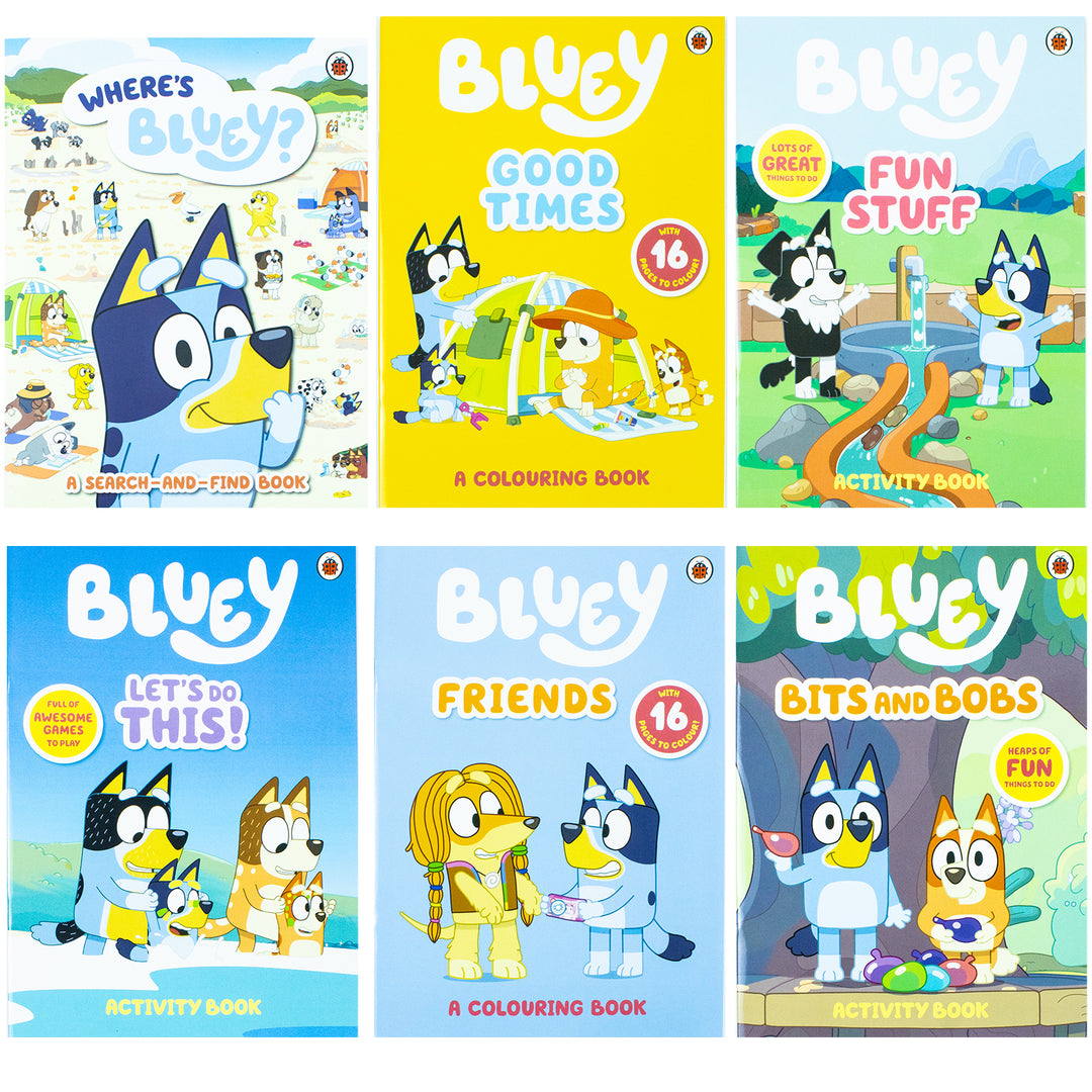 Explore the fun world of Bluey with this 6 books collection of activity books perfect for kids 3+ years. Endless fun and creativity await!